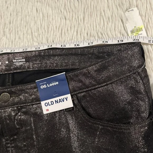 Old Navy 18 NWT OG Loose fit high rise black shimmer jeans stretch - Picture 10 of 12